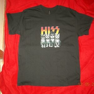 Cat ROCK N ROLL Funny Band HISS Tee 100% Cotton Black Adult Tee Size L NEW